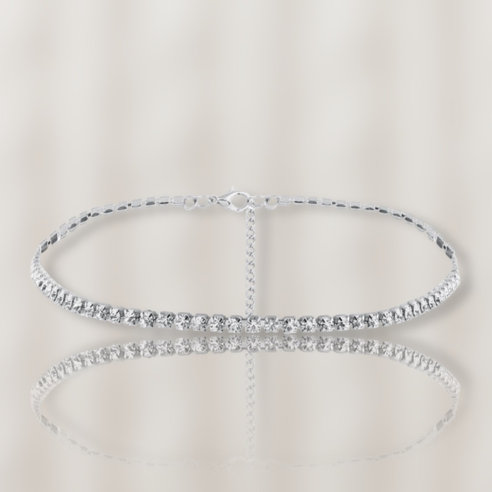NEW Silver Clear Sparkling Crystal Diamonds Eternity Tennis Choker Necklace